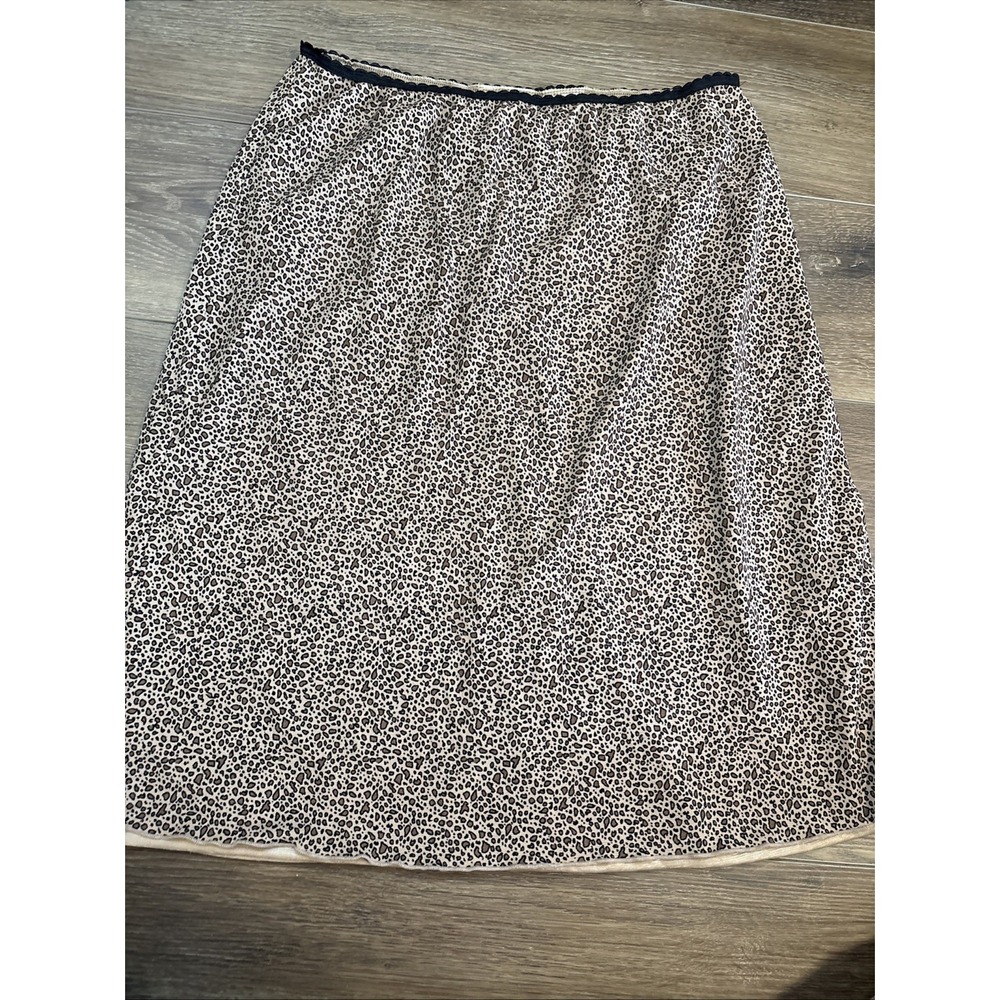 Vintage Brown Leopard Sheer Overlay Midi Maxi Skirt Large Boho 90s Fairy